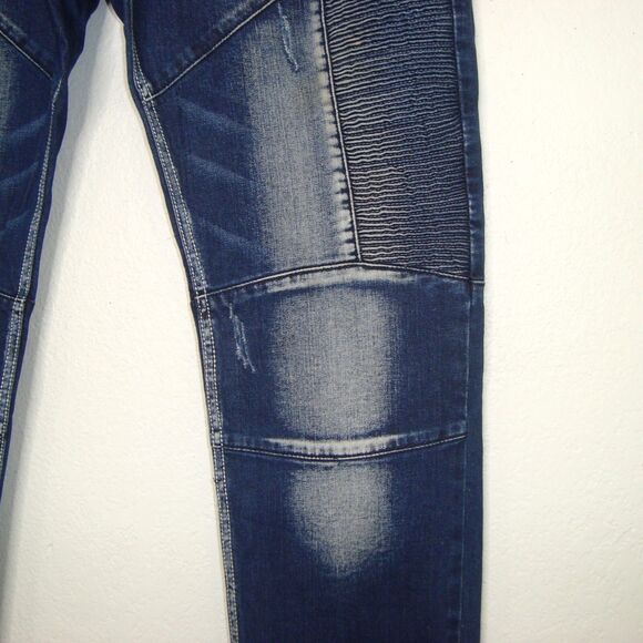 BLACK STONE Original Denim Mens Distressed Moto Blue Denim Jeans - Picture 8 of 13